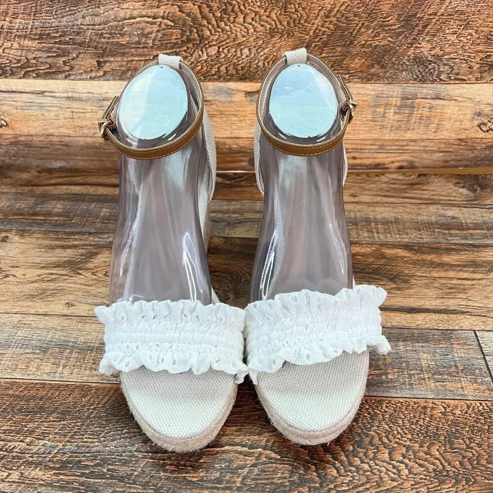 Draper James RSVP Gabrielle Eyelet Lace Wedge Sandals Women's 10 Feminine White
